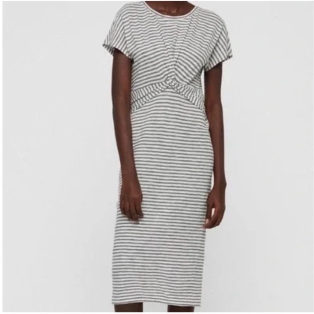 AllSaints Cotton Short Sleeve Striped Black White Midi T-shirt Dress Size Medium